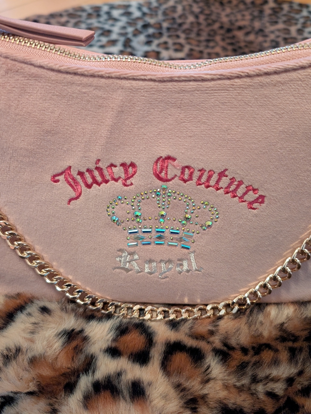 Juicy Couture Blush Pink Velour Shoulder Bag with Gold Chain